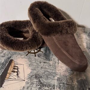 Overland Brown Suede Slippers with Fur Lining